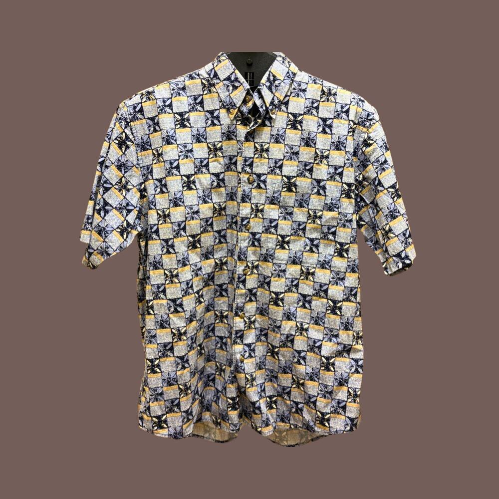 Vintage Crossings Men’s Blue Geometric Print Short Sleeve Button-Up Shirt Size M